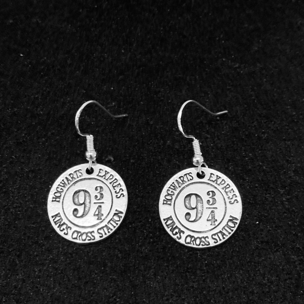 Harry Potter 9 3/4 Hogwarts Express silver dangle earrings
